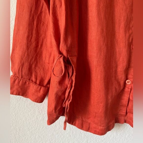 Peck & Peck Collarless 100% Linen Button-Down Top Shirt M Boho Coastal Lagenlook - Picture 2 of 6